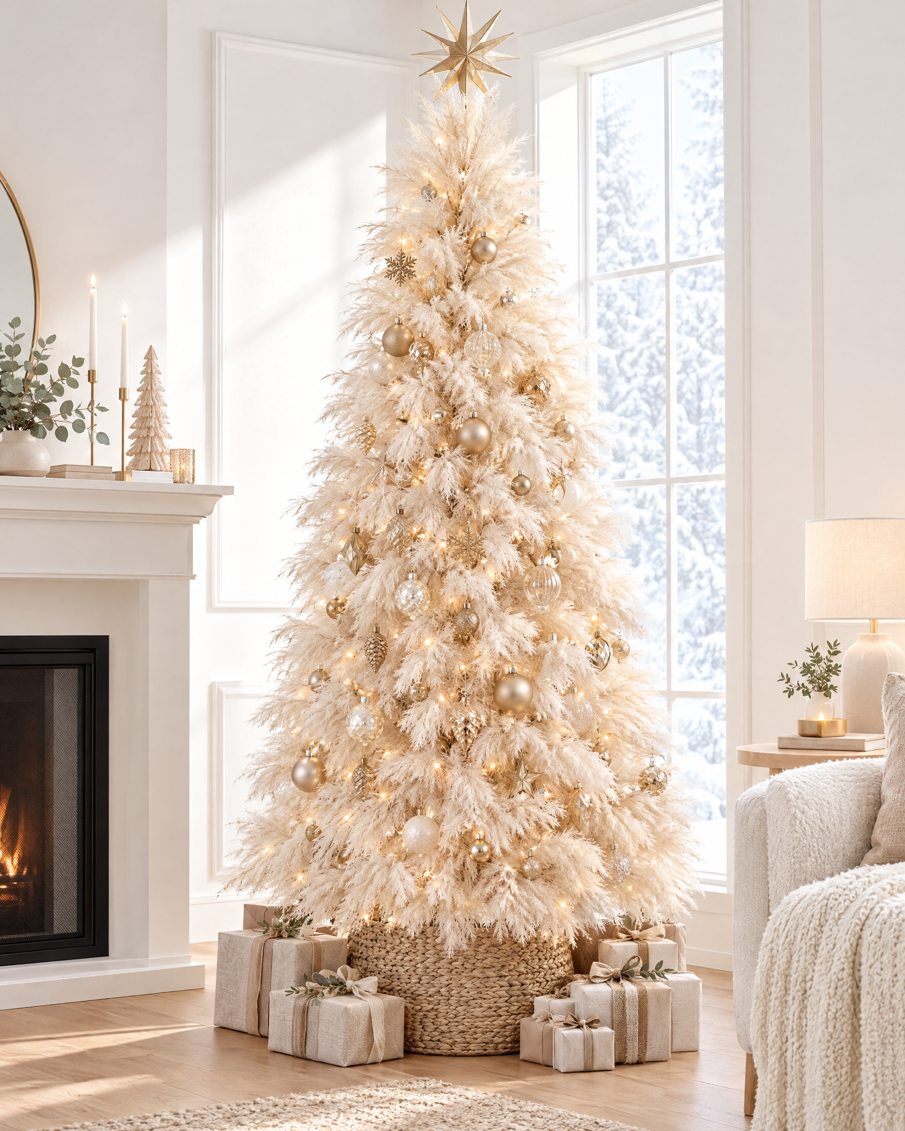 Ivory pampas tree in a Scandinavian living room