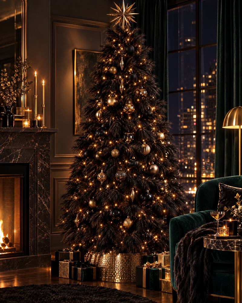 Black pampas tree with gold lights