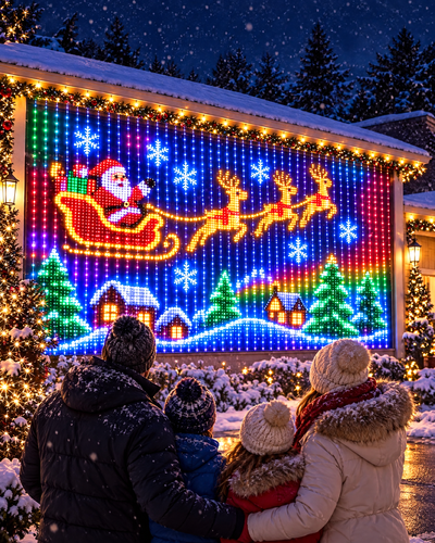 Santa sleigh animation on a house