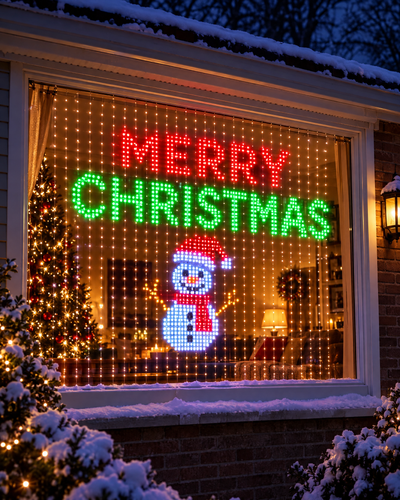 Merry Christmas text in a window